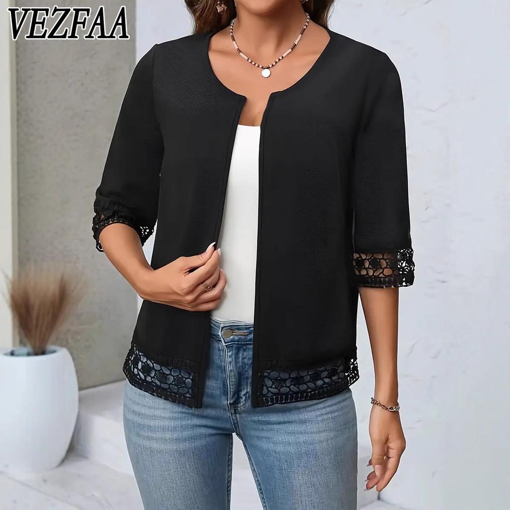 VEZFAA Damenmode, lässig, Sommer, Frühling, einfarbig, 1/2-Ärmel, O-Ausschnitt, Blusen und Hemden