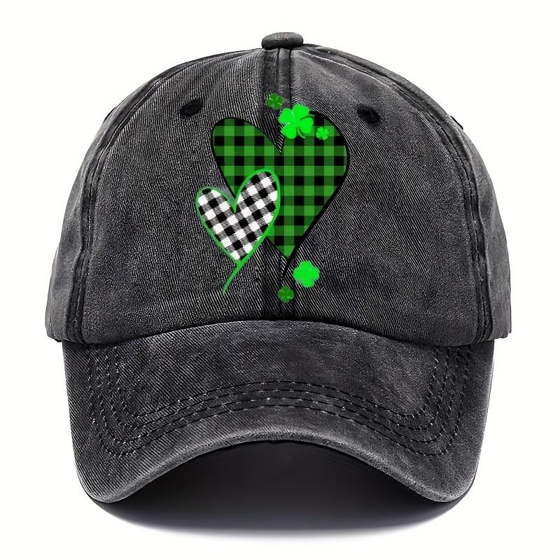

Retro Plaid Heart Clover Print Baseball Cap Unisex Casual Polyester Washed Sunshade Outdoor Adjustable Cap One Size