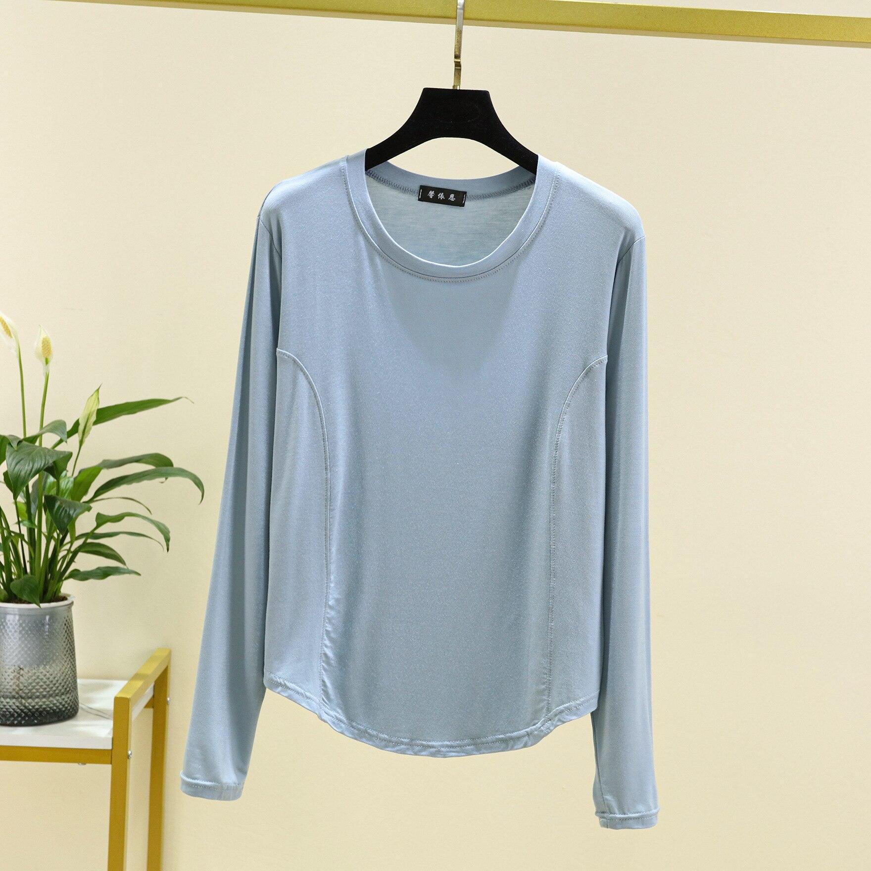 2025 Весна и осень Новая женская цельная пижама из модала с большим круглым вырезом и длинными рукавами Футболка Топ Тонкий стиль с домашней одеждой XXL