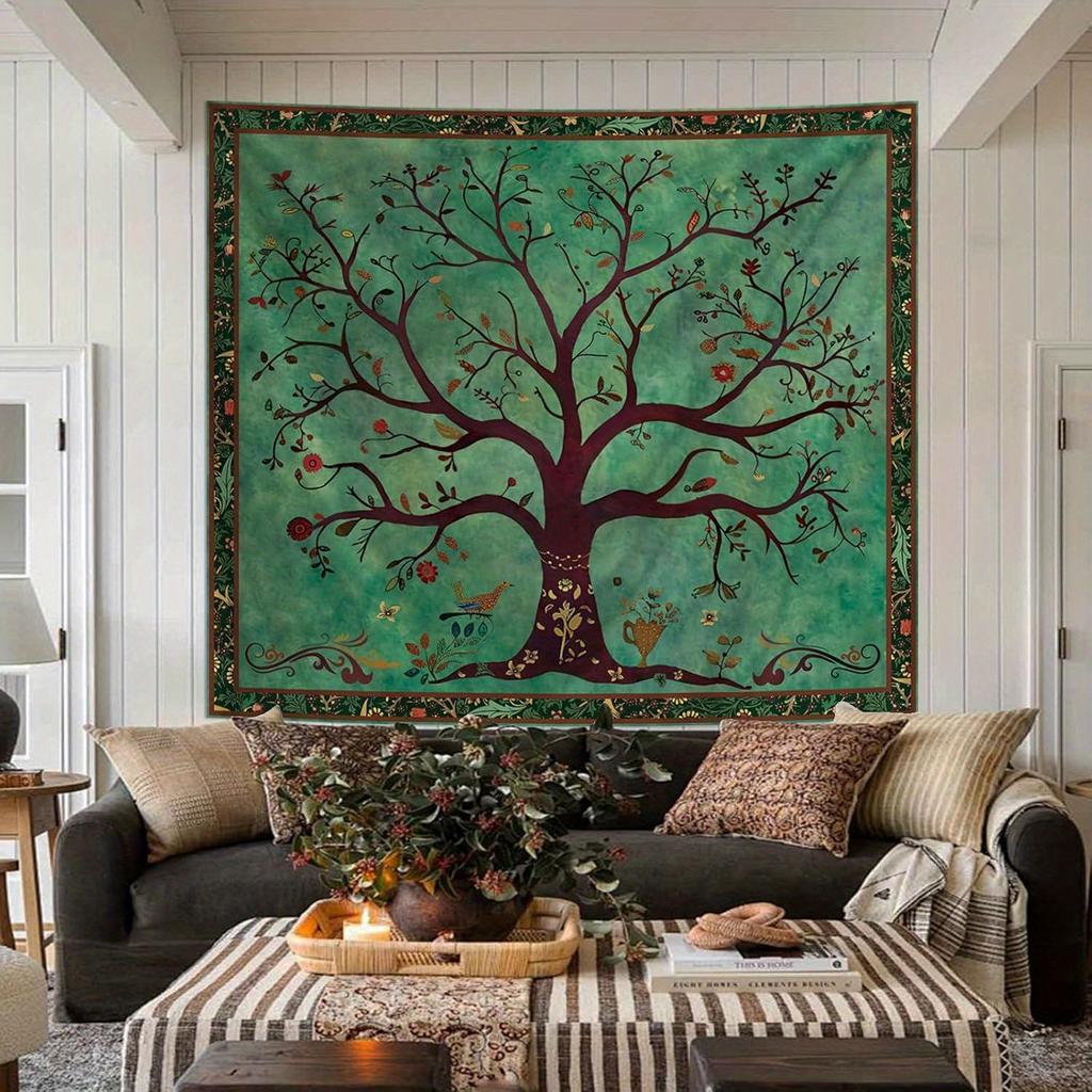 Green Tree of Life Tapestry for Bedroom Boho Mandala Tree Wall Art Tapestries Aesthetic Hippie Nature Floral Backdrop Poster