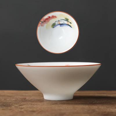 Chinese Ceramic Teacup Hand Painted Flowers and Birds Cup Travel Tea Bowl Household Porcelain Tea Set Master Cup 60ml