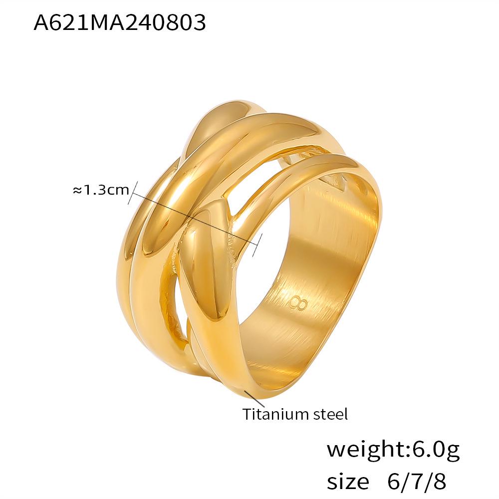 18k Gold Plated Geometric Multi-layer Titanium Steel Hollow Ring
