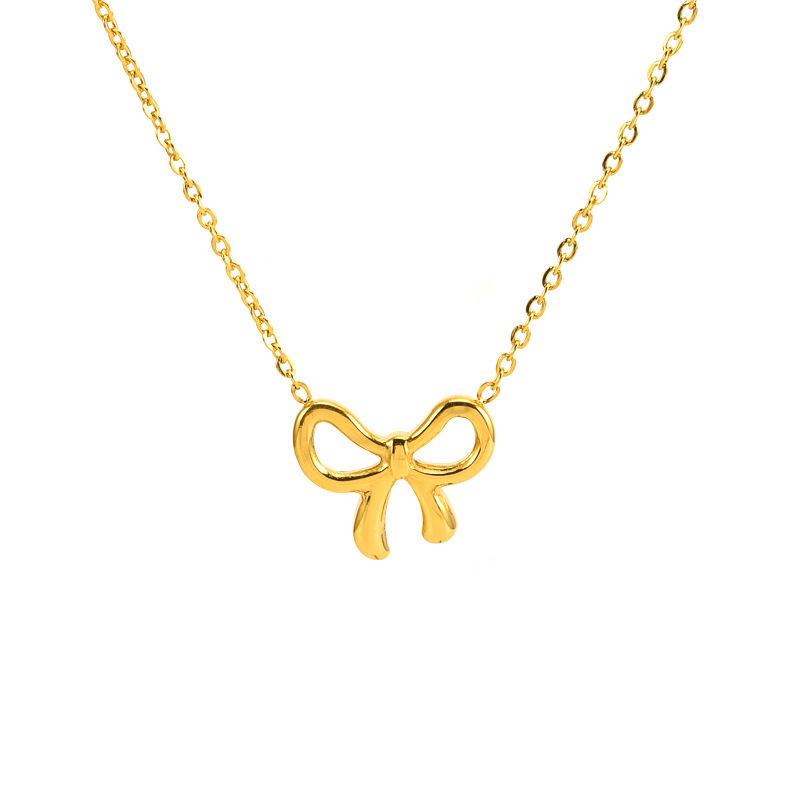 18K Gold Bow Tie Titanium Steel Necklace for Women - Elegant, Simple, Non-Fading Design