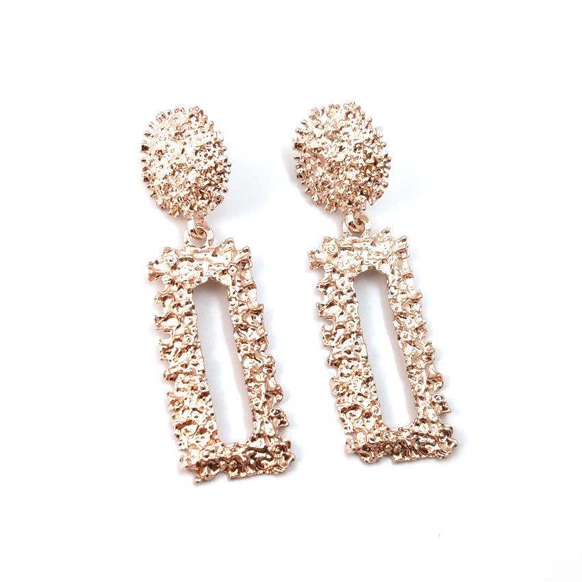 European & American Geometric Floral Metal Dangle Earrings - Retro Rectangular Design