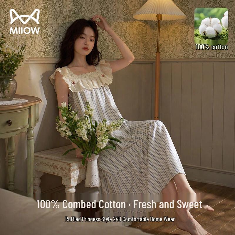 MiiOW Women s Pure Cotton Sweet Princess Camisole Nightdress M