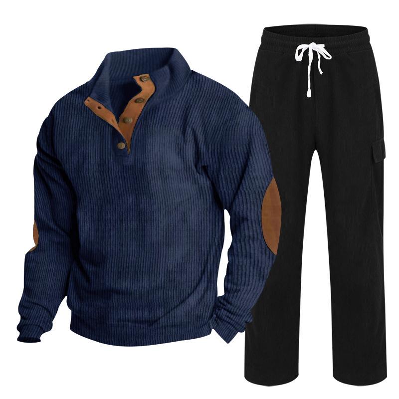 Herren Herbst/Winter Neuankömmling Sportbekleidung Zweiteiliges Set Cord Knopfleiste Henley Oberteil und Straight-Leg Hose Lässiges Ensemble