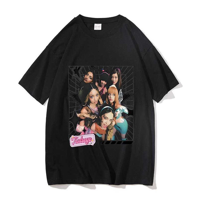 Katseye Graphic Short Sleeve T Shirt Kpop EYEKONS Fan Merch For Women Y2K Oversized Streetwear Summer Casual Top Tee