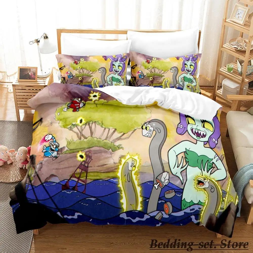Kawaii Cuphead Mugman Beddengoed Set Eenpersoons Twin Volledig Queen King Size Bedset Volwassene Kind Slaapkamer Dekbedovertrek Sets Anime Spel Bed