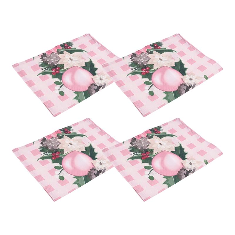 Good-4PCS Xmas Trees Snow Pink Christmas Placemats Winter Table Mats For Kitchen Dining Decoration