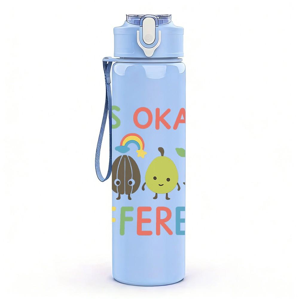 1PC Its Okay To Be Different Dino 750ml Color Plastic Sports Water Bottle Leakproof Flip Straw Lid Suitable for Sports Office Home Use