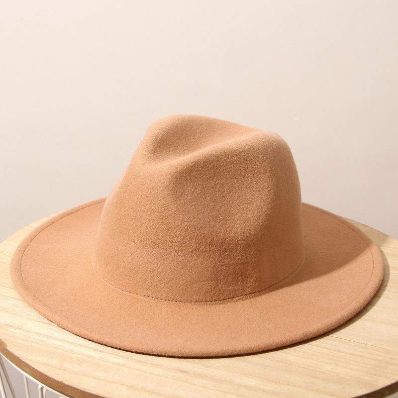 Show high-end bare top hat, women's wool, men's retro large-size jazz hat, red coffee camel, black gentleman's hat, felt hat.