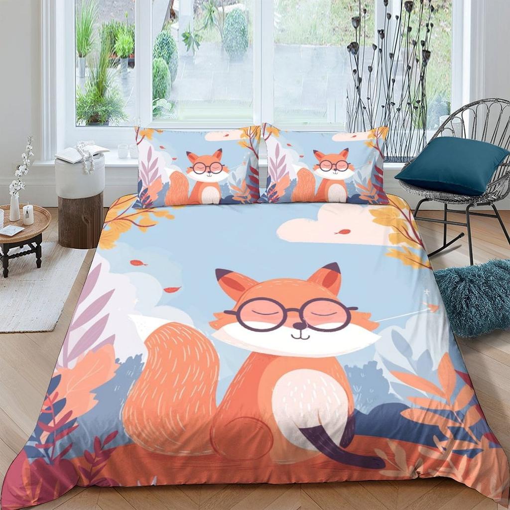 Fuchs-Print Bettbezug Bettwäsche Set Deckenbezüge Für Kinder Kinder Und Erwachsene Warm Weich Bequem Atmungsaktiv
