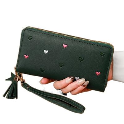 Ins Korean Women's Long Wallet PU Leather Love Heart Large Capacity Wallet Sweet Fold Clutch Bag Girls