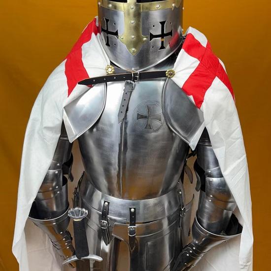 Full Templar Knight Armor Suit | Polished Medieval Roman Steel Armor with Display Stand  Ideal for Home Décor