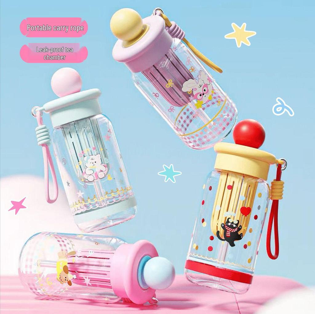 Large Capacity Cartoon Straw Cup for Kids - Portable Outdoor Plastic Water Cup