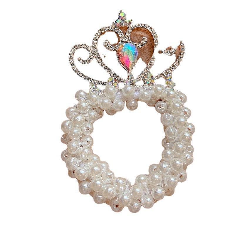 Pearl Crown High Ponytail Hair Ring for Girls - Cute Elastic Headband Accessory for Children