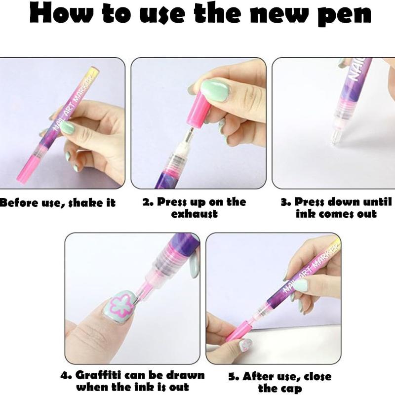 Pera na nail art, Sada 12 barev 0,5MM Markery na nail art, Rychleschnoucí gelové markery na nehty, 3D laky v peru pro grafiku, tečkování, linkování a malování
