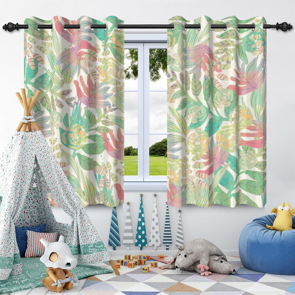 2pcs Fresh Flowers Plants Blackout Curtain Bedroom Privacy Partition Living Room Darkening Heat insulation Window Curtains