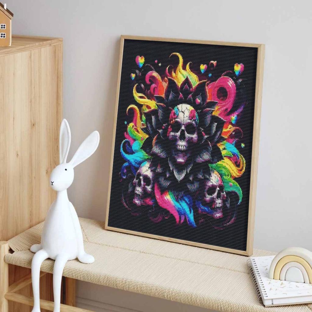 Halloween 5D Colorful Skull Diamond Painting Kit Full Drill Art Craft Home Decor Aesthetic Room Wall Decoration DIY Rhinestone Gift