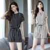 Summer 2026 Women's Striped Casual Two-Piece: Loose Short Sleeve Top & Shorts