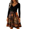 Women's Vintage V-Neck Long Sleeve Casual Halloween Print Dress