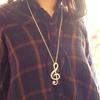 Fashion Women Fully Rhinestone Music Note Pendant Long Chain Sweater Necklace