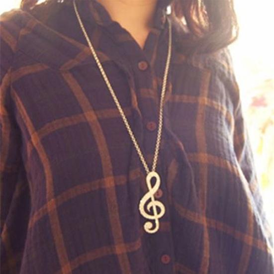 Fashion Women Fully Rhinestone Music Note Pendant Long Chain Sweater Necklace