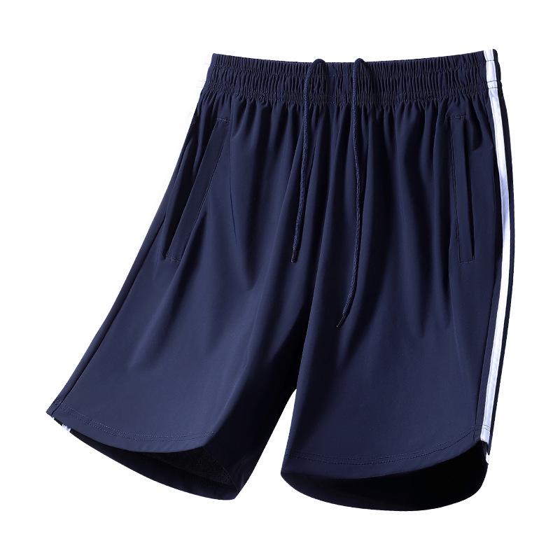 Ultra-Thin Navy Blue Ice Silk School Shorts with Two Stripes for Students