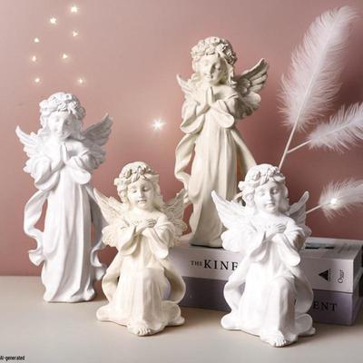 Figurita de Resina Ángel Orante Nórdico - Linda Niña Ángel Decoración de Escritorio y Recibidor