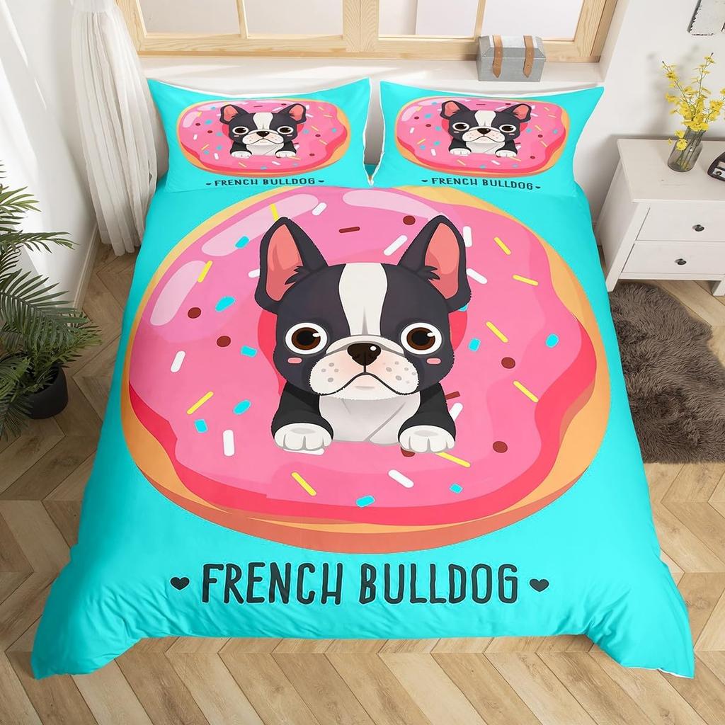 Pet Dog Duvet Cover for Kids Teen Boys Lovely Animal Theme Bedding Set Full Cute Pug Dog Print Comforter Cover with 2 Pillowcase