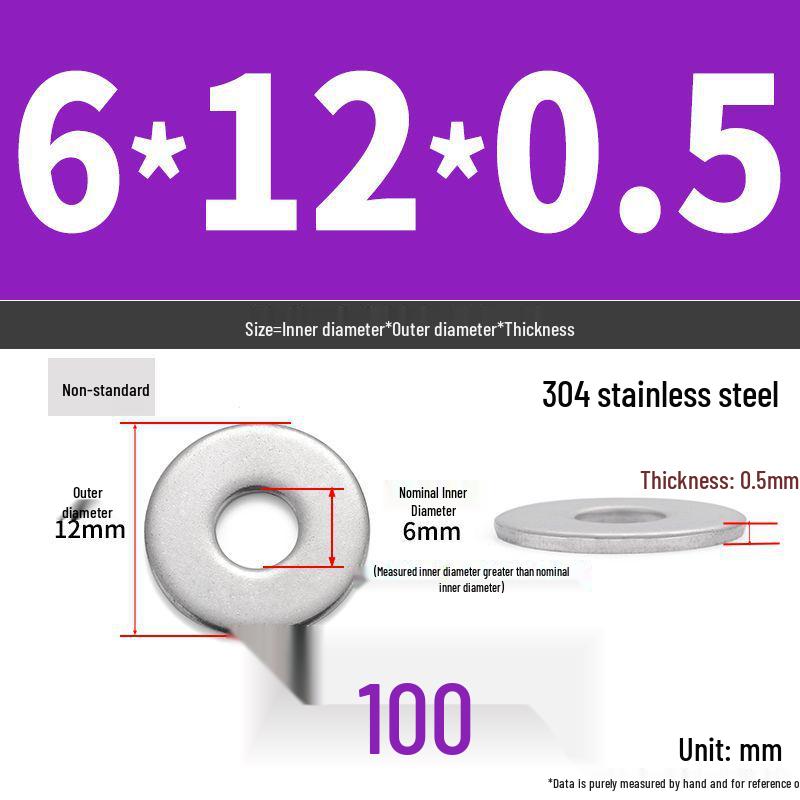 304 Stainless Steel Enlarged Flat Washer Ring (Sizes: M1.6-M22)