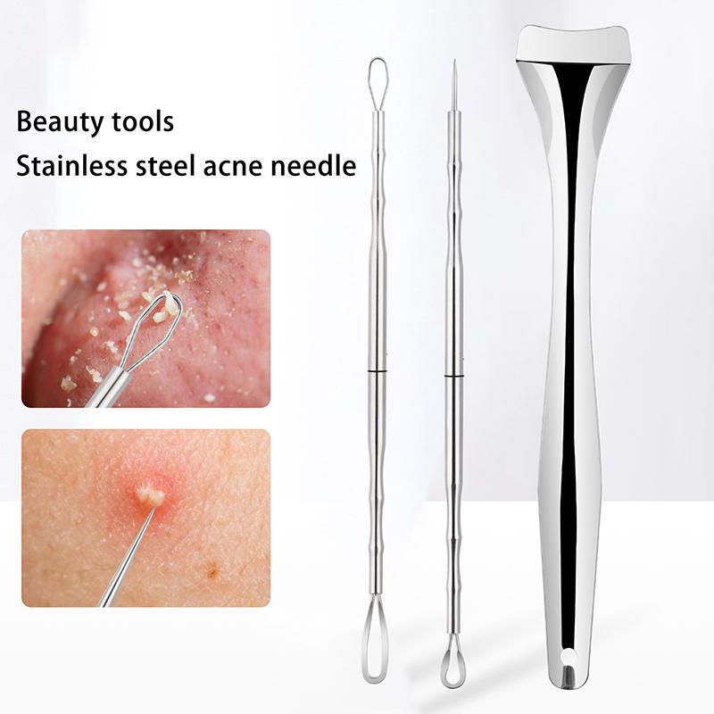 Blackhead Spatula Blackhead Remover Tweezers Pimple Popper Tool Acne Needle Removing Treatment Comedone Facial Cleaner Skin