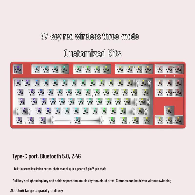 Multi-Size Wireless Bluetooth Mechanical Keyboard Kit with RGB, Customizable and Three-Mode Connectivity