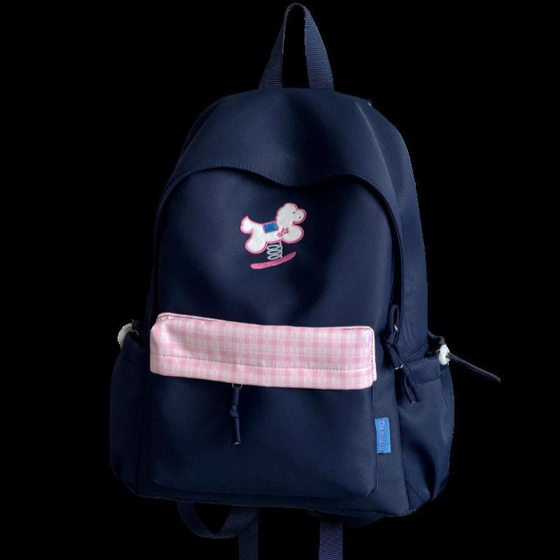 Schooltas schattig klein fris geruit rugzak hoge waarde cartoon geborduurd meisjes rugzak campus middelbare scholier schooltas