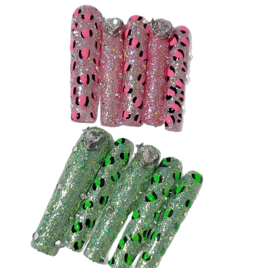 Cross-border AB 5.0 Water Pipe Rhinestone Heart Press-on Nails (Handmade, Finished)