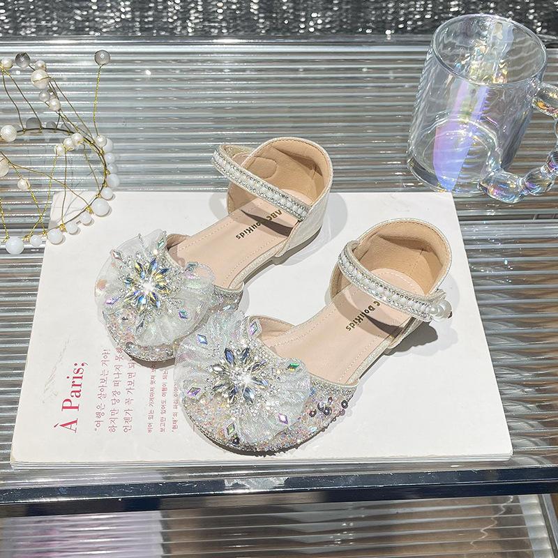 Children s crystal sandals 2026 season children s sweet bag head princess shoes children s rhinestone hollow sandals 24 inner length 15.5cm