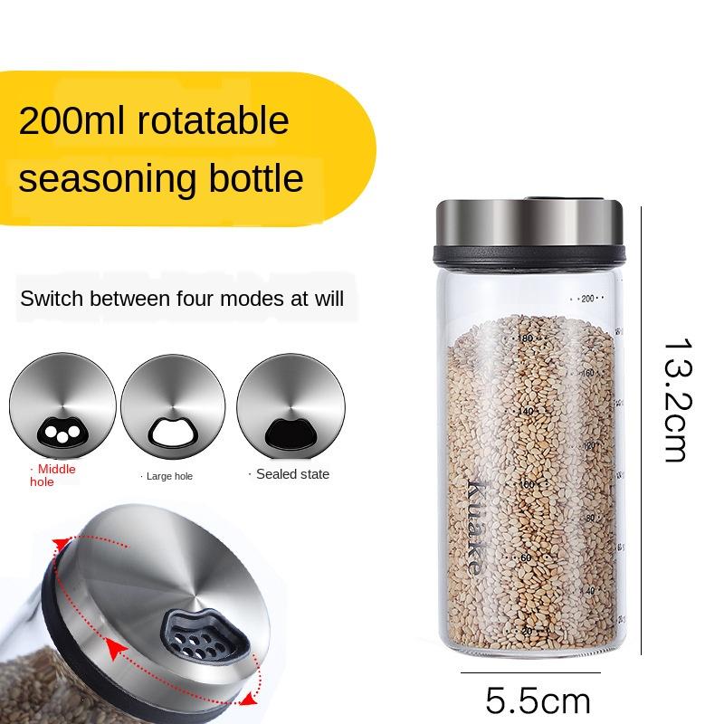 Holaroom High Borosilicate Glass Seasoning Can Salt Sesame Solid Condiment Seal Bottle Pepper Spice Shaker With Rotary ZM919
