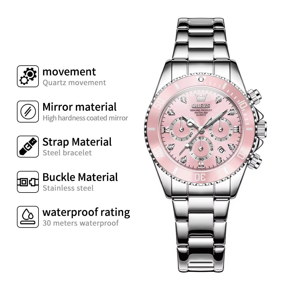 OLEVS Luxury Women Watch Original Quartz Watch Multi Functional HD Date Waterproof Luminous Chronograph Women Watch