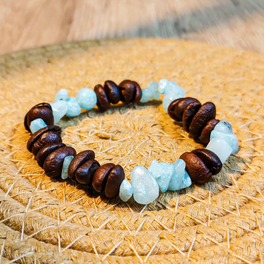 1pc Bohemian Natural Stone Bead Bracelet with Coffee Bean & Sea Salt Handmade Beaded Suitable for Women, Arabesque Style, Natural Materials
