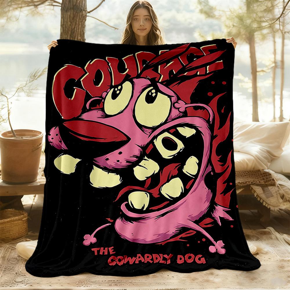 1PC Courage the Cowardly Dog Outdoor Blanket Lightweight Flannel, Soft & Warm, All Season Use for Sofa