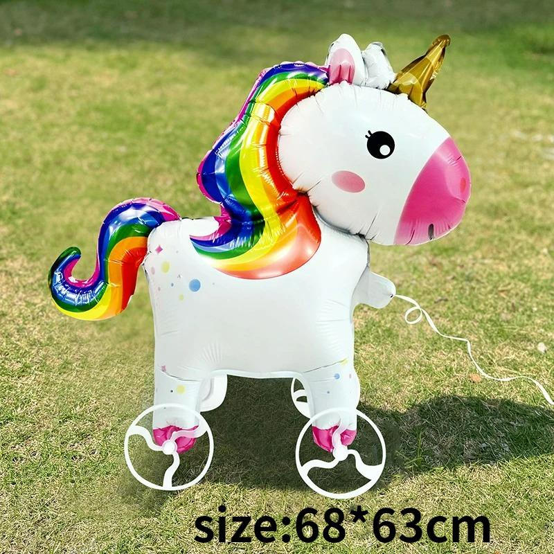 4D Dinosaur Dog Cat Standing Foil Balloons Animals Walking Balloon with Wheel for Kids Birthday Party Decoration Baby Shower