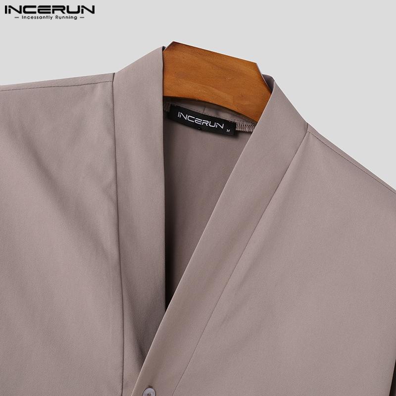 INCERUN Cardigans Casuais Soltos Masculinos com Decote V, Manga Flare Irregular e Decote V com Um Botão