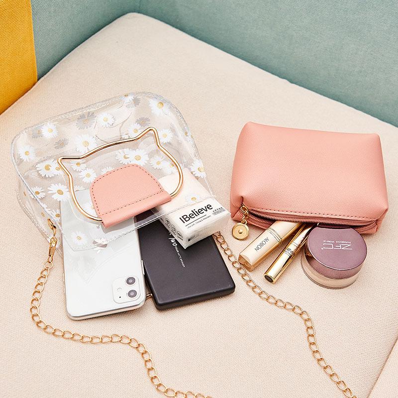 Little Chrysanthemum Printed Transparent Jelly Bag New Temperament Sweet and Cute Girl Small Bag Lady Bag