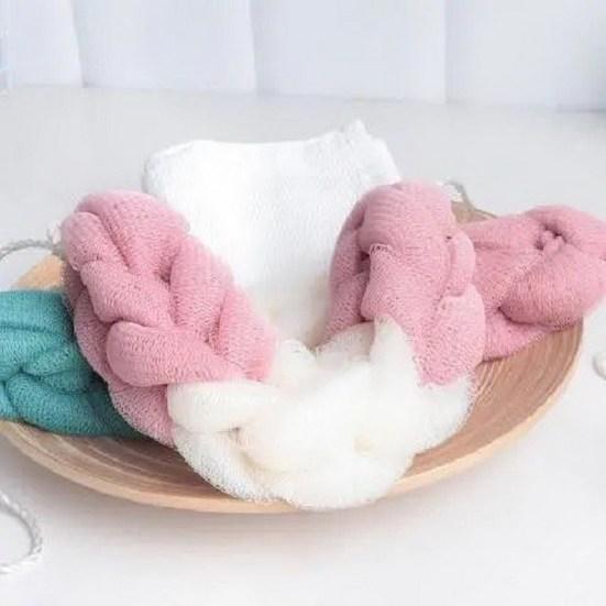 Bath Exfoliate Puff Super Soft Rich Foam Quick Drying Reusable Lanyard Design Non-fading Stretchable Exfoliating Bath Loofah Sponge Mesh Bathroom