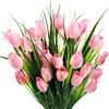 6Pcs Faux Tulip Artificial Silk Flowers 35cm Realistic Greenery Stems 5 Head Design for Table Vases Events and Photos