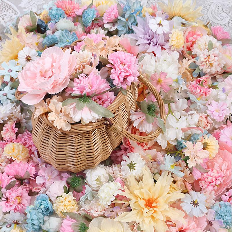 Random Style Color Artificial Flowers Head Mixed Fake Flower for Wedding Decoration Home Decor DIY Craft Wreath Gift Accessories