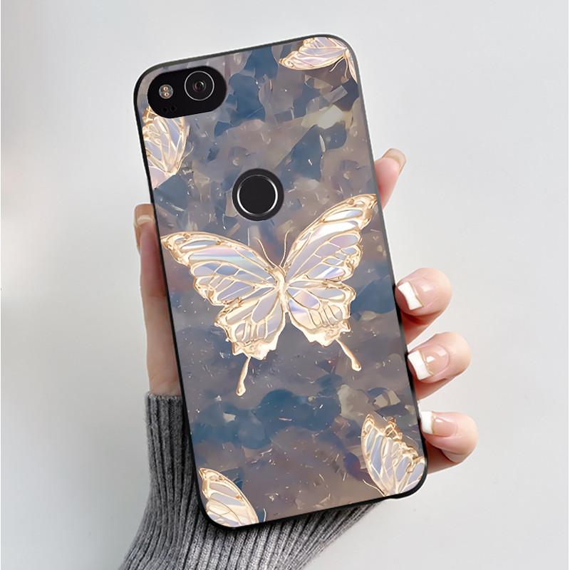 Für Google Pixel 2 Hülle Weicher Schwarzer Silikon-Stoßfänger Schmetterling Handyhülle für Googe Pixel2 2XL Pixel2XL 2 XL Hüllen Fundas Coque