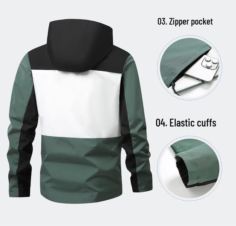 Men's European Size Hooded Jacket - Spring/Autumn, Casual, Breathable, Color Block Fashion, Trendy.