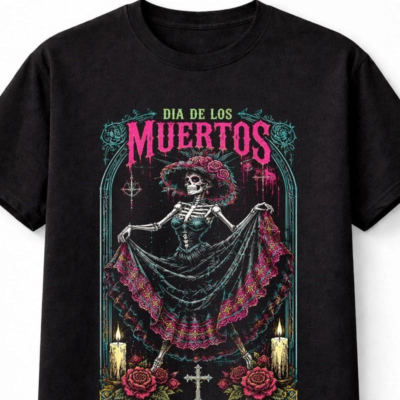 Dia de los Muertos Skeleton Dancer Sugar Skull Art Unisex TShirt S