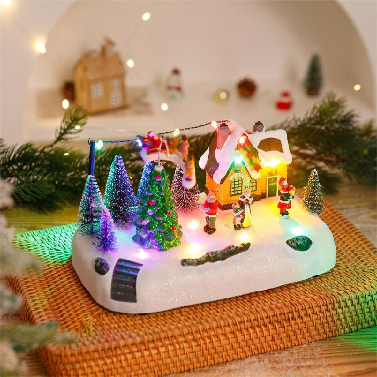Resin Christmas Music Box With Duals Light Sound Functions Easy To Display Desktop Decoration Party Supplies